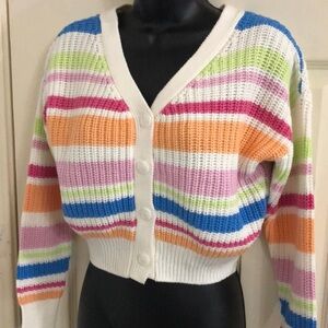 Jessica Simpson multi color striped v-neck long sleeve‎ cardigan sweater size XS